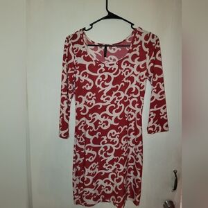 Elegant Red and White Patterned Dress